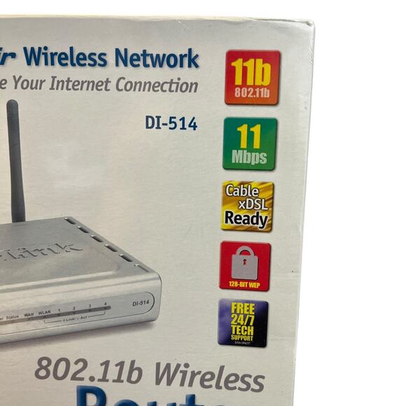 D-Link DI-514 Air Wireless Network Router 802.11b WiFi 11Mbps 4 Port - Picture 4 of 5